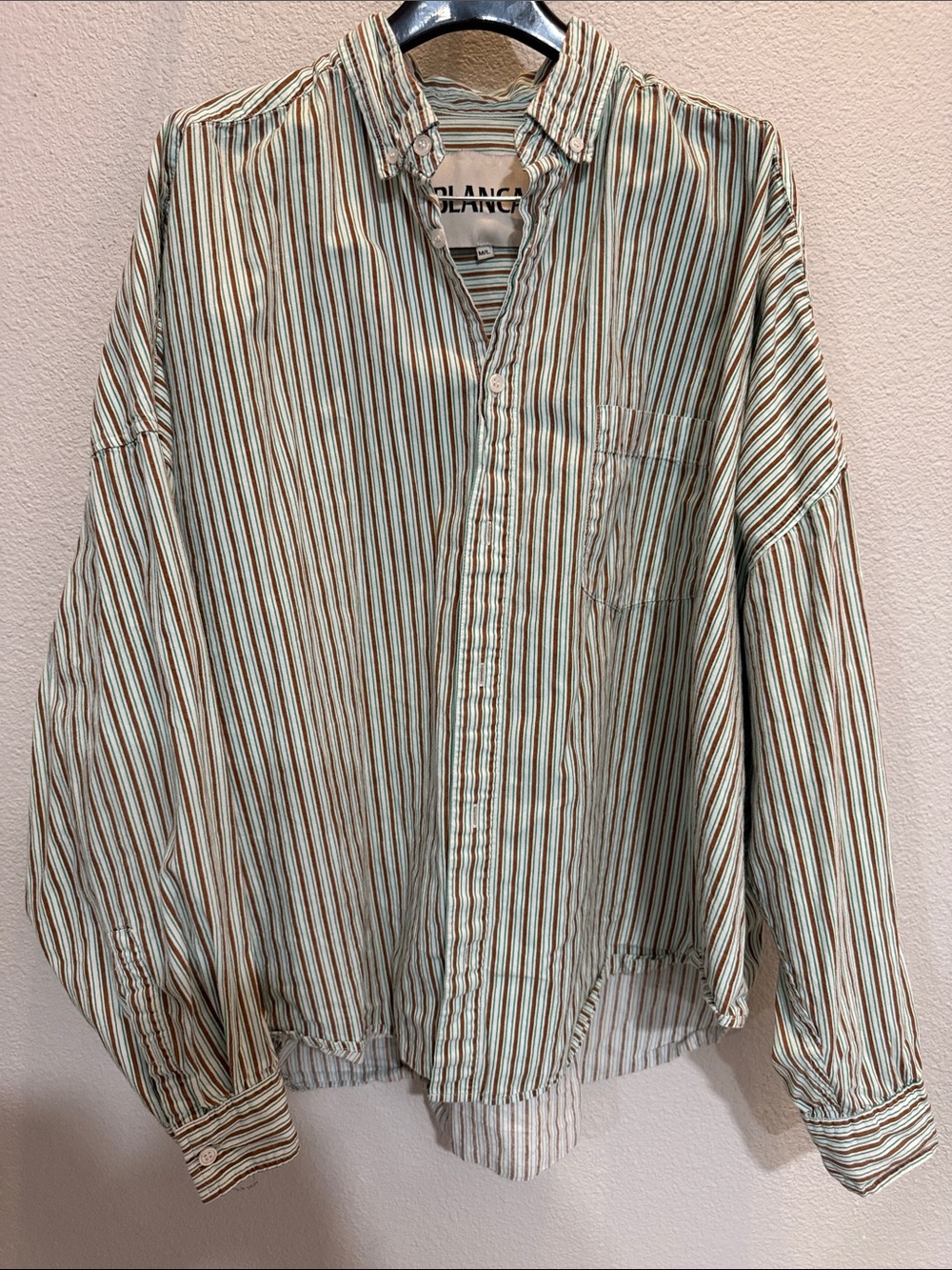 Blanca Ricard Green & Brown Striped Cotton oversized Shirt
